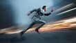 © Mateusz - A businessman in a gray suit sprints forward with determination, showcasing speed and dynamism
