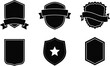 © Sakill_Pro - Set of blank black shield silhouettes with ribbons and stars for logo design, crest emblems, security badges, and heraldic vector icons.