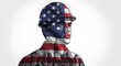 © Joherul - Labor of love american worker silhouette with patriotic flag pattern