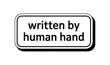 © Saqlain - A close-up image of a rectangular stamp with the words written by human hand in black text on a white background.