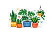 © Svitlana - Indoor jungle aesthetic shown as a curated set of leafy plants in matching pots with subtle sparkles, communicating freshness modern living and a cozy natural