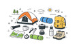 © Настя Шевчук - Camping equipment. A clean editorial scene presenting essential camping gear arranged neatly on the ground. Calm outdoor preparation and simplicity, with