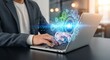 © Ridwan_DigitalGrid - Businessman working on laptop with AI technology interface