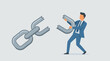 © Huzaifa   - Businessman in a Professional Suit Trying to Hold a Broken Metal Chain Together, Concept of Fixing a Weak Link, Problem Solving, Crisis Management, and Business Resilience, Flat Vector Design