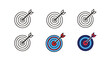 © Dieke - Set of bullseye target icons with arrows in multiple styles and colors.