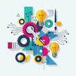 © Darna - Colorful vector illustration with gear, circuits, and light bulbs
