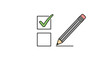 © Abul - Pencil checking a box on a list with a green checkmark to represent task completion, voting, or survey response selection.