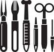 © Creative Hut - Stylized collection of essential surgical and medical instruments as clean vector silhouettes, perfect for healthcare design and science illustrations