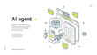 © provectors - AI agent isometric banner. Chatbot for customer support and online service. Modern web template vector illustration for virtual assistant and artificial intelligence technology