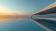 © zhuan - concrete cantilevered platform extending over calm reflective water at sunrise with pastel sky and distant horizon evoking serene solitude