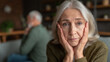 © Tetyana - Senior woman feeling disappointed, upset, and experiencing relationship problems with her husband, having conflict, stress, depression, and family issues, copy space