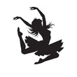 © SANJIDA - Black vector illustration of a dancing woman silhouette featuring a fit person in a dynamic jump for sport and fitness fun