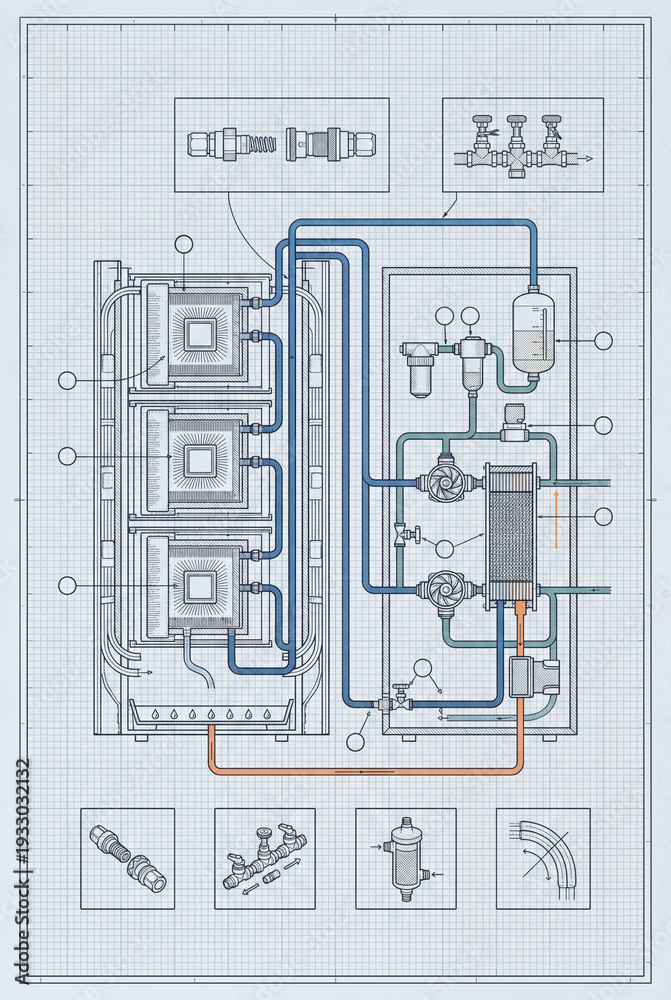 Data Center Direct-to-Chip Liquid Cooling Loop Cutaway Poster with Cold ...