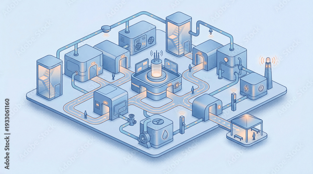 Fire Safety Systems and Evacuation Infrastructure Ecosystem, Isometric ...