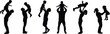 © Puspo - Black silhouette collection of happy fathers and mothers lifting their young children for family bonding parental love childhood joy and healthy lifestyle concepts.