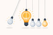 © MdShahinur - Creative Inspiration Concept with Glowing Light Bulb and Brain Icon Inside as Metaphor for Good Idea, Solution, and Thinking Process. Newton's Cradle Illustration for Innovation and Insight.