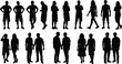 © Masuduzzaman - People silhouettes collection featuring men and women standing, walking and couples holding hands black vector illustration isolated on white background