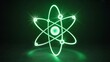 © Awais Haider - Glowing atom symbol with neon light on dark green background