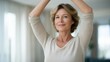 © forenna - Menopause wellness concept with middle aged woman practicing yoga and taking natural supplements in a bright home, perfect for female health awareness, menopause lifestyle, hormonal wellness,