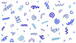 © Athifa - Celebration background with scattered blue and purple confetti swirls and lines on white, festive party vector illustration, transparent.