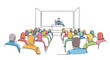 © ShapeCraft - A speaker presenting to a seated audience in a simple lecture hall