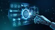 © Cortex Lab - artificial intelligence robotic hand touching futuristic digital data interface