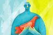 © Marusya Wrobel/Stocksy - Person holds bird in colorful setting with abstract design