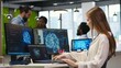© DC Studio - Junior developer in office integrating AI machine learning systems to streamline workflows. Young employee uses neural networks artificial intelligence, technology overload concept, camera A