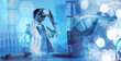 © New Africa - Scientist using VR headset, double exposure with virtual elements. Future technology in biochemistry