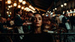 © P.W-PHOTO-FILMS - A woman sits alone, gazing intently amidst a bustling Parisian cafe. Soft light illuminates the scene.