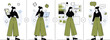 © Bappi - Creative female graphic designer character in various poses using tablet and laptop for digital design process flat vector illustration