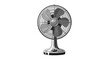 © Mariya - A sleek, grayscale desk fan with a silver base and dark gray blades is prominently displayed on an uncluttered white background.