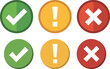 © Tuhfa Designe House - Six circular status with checkmarks exclamation points and crosses in green yellow and red circles