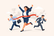© farhana - Successful Businesswoman Crossing Finish Line in Corporate Race, Female Leadership and Gender Equality Concept, Empowered Woman Winning Career Competition over Male Colleagues, Business Success.