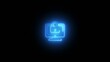 ©         - Neon blue computer monitor with lock and key on screen against black background