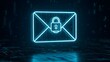 © Artfinity - Secure email encryption and digital message privacy. Cyber security and data protection. Glowing neon envelope icon with a padlock on a binary code background