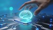 © Matthew - Human hand near glowing brain on circuit board