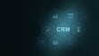 © Masha Stock - CRM concept. Customer Relationship Management. Customer service and relationship. Enterprise Communication and planning concept. digital interface on cyan color background. and 3d illustration