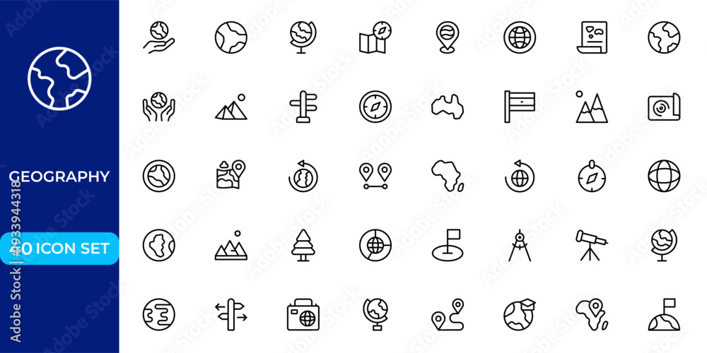 Geography Line Icon Set – Modern Outline Vector Icons Collection for ...