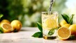 © svastix - A refreshing glass of lemonade, complete with lemon slices and mint leaves, being poured with sparkling water, creating a lively and invigorating moment perfect for warm days.