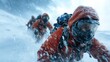 © svastix - In an exhilarating winter scene, a group of adventurers navigate through a snowstorm, illustrating the challenges and determination found in extreme outdoor exploration.