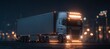 © Hero Design - Trailer truck with light on at night. Generative AI technology.