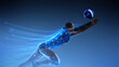 © Lustre Art Group  - Dynamic artwork female volleyball player diving to receive ball with blue light trails. Concept of teamwork strategy, fast reaction, defensive skills and competitive indoor sports branding visuals.