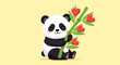 © Sardar Malikzada  - A cute panda holding heart-shaped flowers on a yellow background