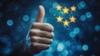 © Almahyra - Hand giving thumbs up with stars, positive feedback, online approval