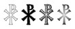 © Graphic Genius - Chi Rho symbol ancient Christian monogram depicted in various artistic styles and textures for religious design.