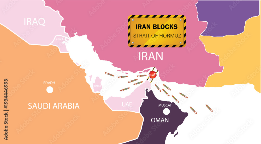 Image vectorielle Stock Iran Blocks Strait of Hormuz Map Showing Oil ...