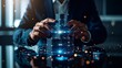 © D' Architect - Businessman hands interact with glowing digital data block, symbolizing big data connection for future innovation