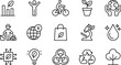 © Sharon  - Black-and-white icon illustration set of environmental sustainability concepts including recycling, clean water, eco shopping, green technology, and conservation for ecology and awareness themes