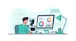 © Lashan - AI business data analysis concept illustration with human and robot collaboration for corporate technology website banner